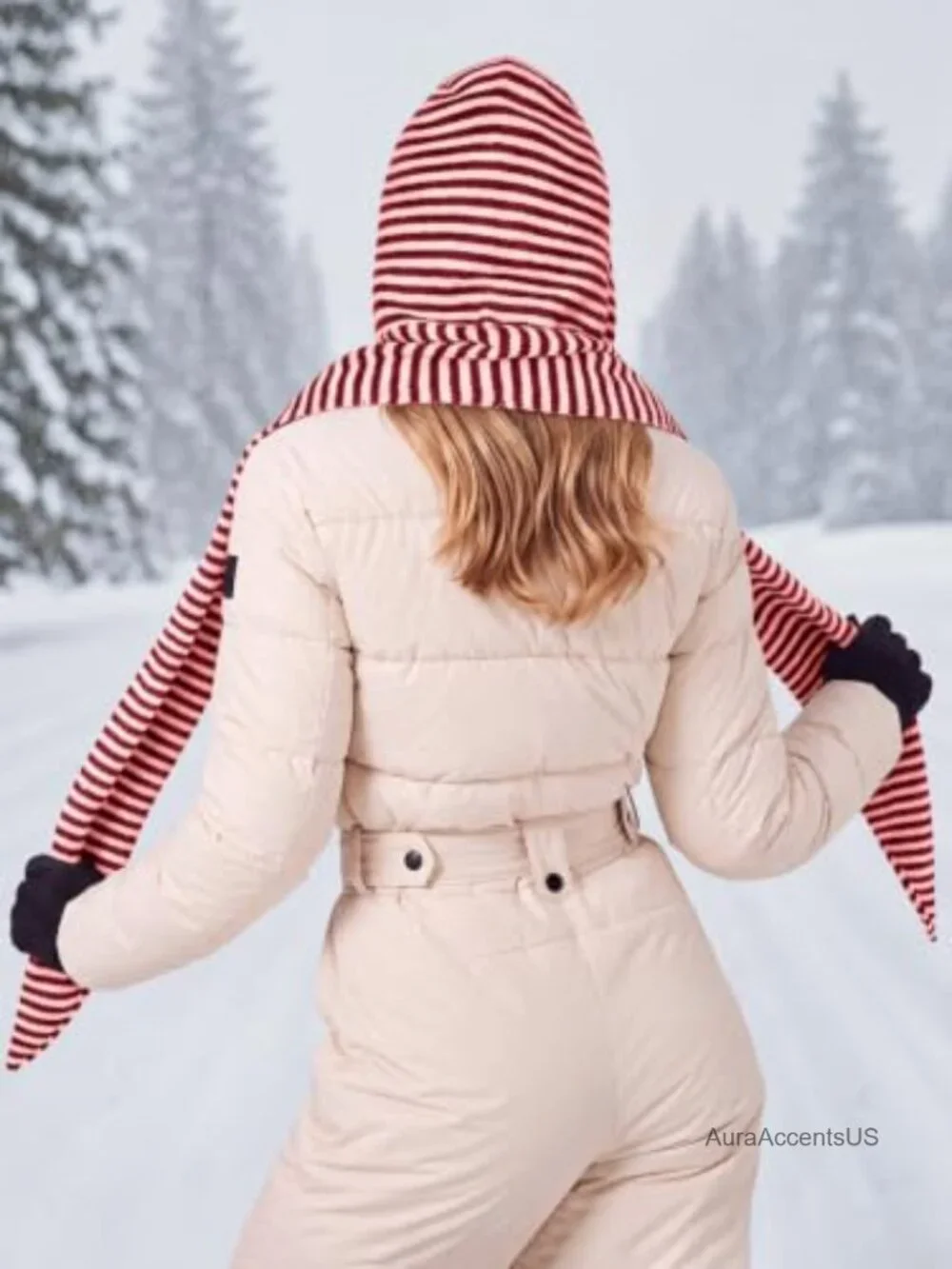 Women's Hooded Scarf Balaclava Stripe Chunky Knit Winter Neck Wrap